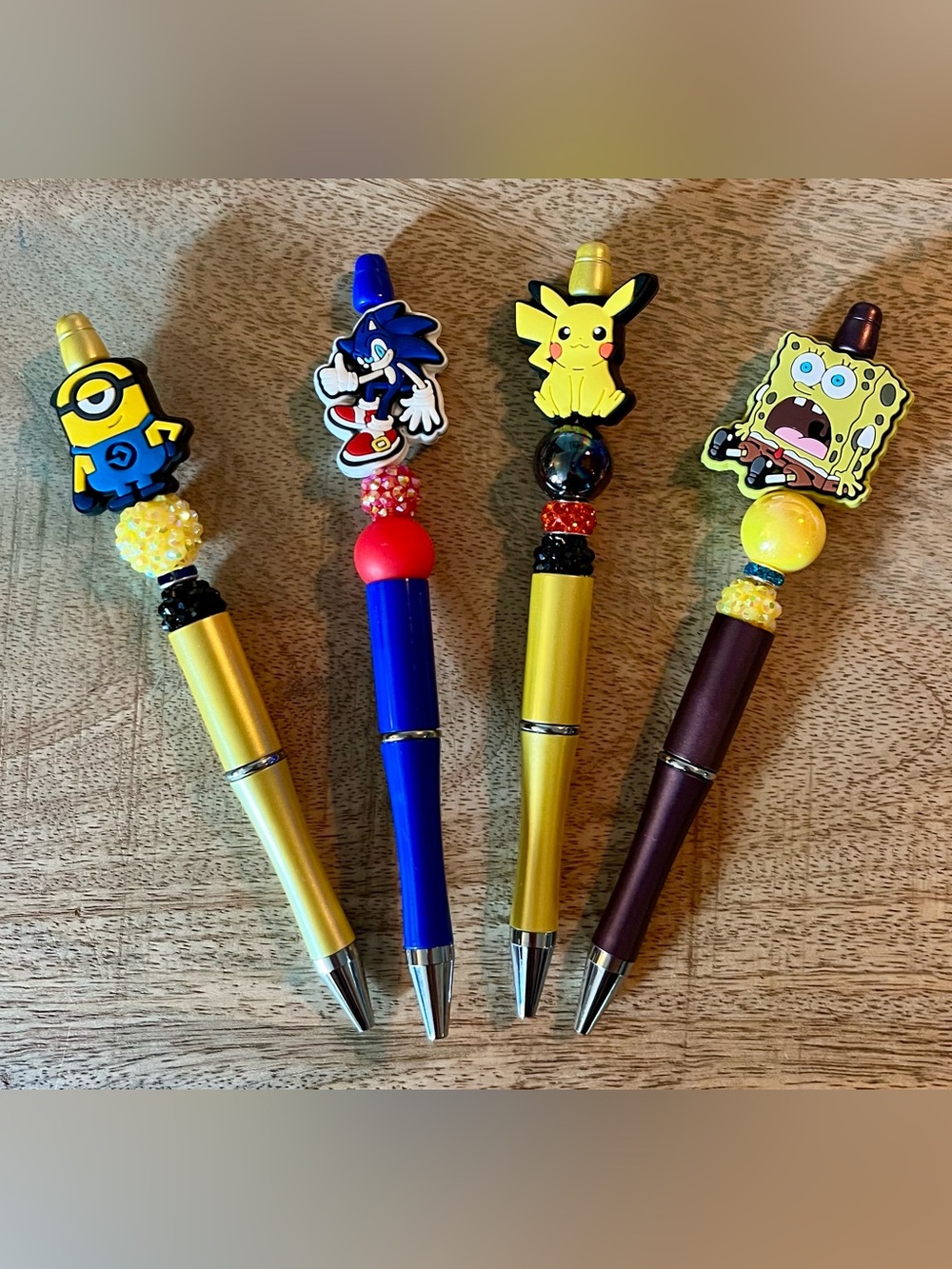 NEW & Handmade! Set of 4 Beaded Pens - Kids Cartoon Designs
